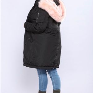 Black and pink fur jacket